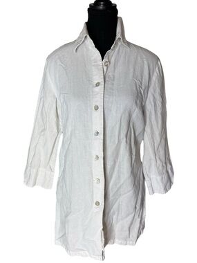 LA REDOUTE White Linen Blend Button Down Shirt Collar Size Medium